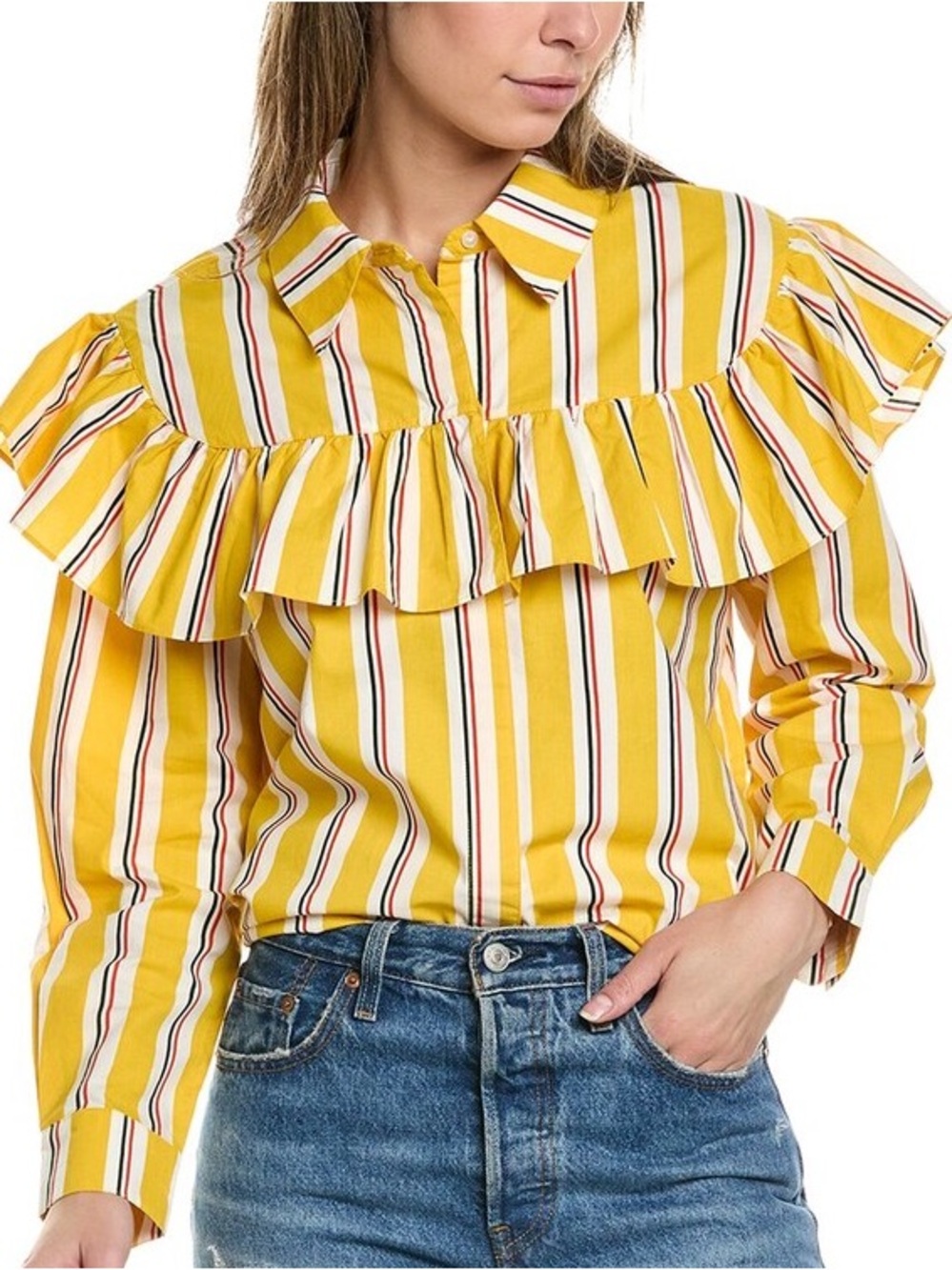 Clare V charlotte blouse in marigold stripe golden yellow